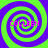 Four identical spiral patterns arranged in a with green and purple colors and pink text "COLLEEN" on each spiral