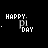Animated sequence of 'HAPPY DAY' text with pixelated character icons, each frame showing sequential motion in the lettering and icon details.