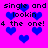 Pixelated text and blue hearts on a bright pink background with no visible animation changes.