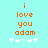 Cyan background with orange text reading 'i love you adam' and five white pixelated stars below, where the third star changes from light cyan to white between frames.