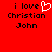 Red background with black pixelated text reading 'i love Christian John' and a white pixelated heart symbol replacing the word 'love' in the first instance.