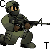 Five pixelated characters in military-style gear holding various firearms, arranged in a with some characters in different poses