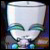 Pixelated static icon of a white cartoon character with closed eyes and green eyelids, set against a dark background with colorful pixel clusters at the bottom.