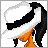 Animated contact sheet showing three frames of a pixel-art character with orange skin, black hair, and white headwear performing sequential movements against a transparent background.