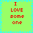 Green background with blue pixelated border, red text "I LOVE someone" arranged in four quadrants.