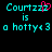 Pixelated cyan text 'Courtzzz is a hotty<3' with pink heart symbol over the third 'z', displayed twice side-by-side on black background.