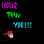 Pixelated icon set with four distinct elements: a purple-pink gradient shape, green pixel cluster, cyan-blue text-like form, and multicolored abstract figure on black background.