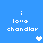 Blue background with white pixelated text 'i love chandlar' and a heart symbol that changes from solid to light blue.