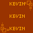 identical orange pixelated icons on a brown background, each displaying the text 'KEVIN' with small square symbols. The animation shows subtle changes in the position and orientation of these squares across frames