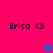 A bright pink background displays four 'Erica <3' text labels with a blue heart and purple heart animation.