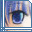 12 identical pixelated eye images with blue borders, each showing a light brown iris and white sclera under blue hair strands