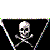 Animated contact sheet of a pirate flag icon with changing red text arcs and consistent skull-and-crossbones symbol across seven frames.