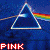Animated contact sheet of six frames showing a blue triangle with rainbow light refracting through it, accompanied by red pixelated text variations on a dark blue background.