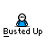 Animated contact sheet of 24 pixel art frames showing a character's progression from standing to kissing and smiling, with repeated "Busted Up" text below each frame.
