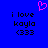 Blue background with black text reading 'i love kayla <333' on both sides and a pink pixelated heart above center.