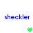Blue text "heckler" appears in four positions with green pixel hearts moving between them on a white background.