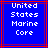 Blue background with red lines and white pixelated text reading "United States Marine Core" in four centered lines