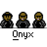 Animated contact sheet of pixel art icons featuring a brown stick figure with black clothing and various facial expressions, some showing red blood effects on the face or mouth.