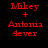 Red pixelated text on black background reads 'Mikey + Antonia 4ever' in two identical vertical arrangements.
