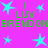 Pixelated cyan stars and green text on a bright pink background, with 'LUV BRENDON' repeated in two