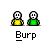 Animated contact sheet of 23 frames showing two pixel-art stick figures with changing expressions and poses, labeled "Burp" below each frame on a gray background.