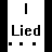 A four-quadrant pixel art composition with text and symbols: white, pink, blue, gray backgrounds; black 'I Lied...' text; brown 'I Was Never' text; yellow heart and 'over you' text.