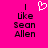 A bright pink background displays two identical text blocks with a white pixelated heart above the left block, each reading 'I like Sean Allen' in black pixelated font.