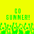 Green pixelated text 'GO SUMMER!!' on bright yellow background with green grass-like shapes below.