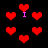 Red pixelated hearts and purple 'I' letters on black background with animated heart shapes changing between frames.