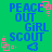 Green background with blue text reading "PEACE OUT GIRL SCOUT" and pink square-shaped animations, each containing a small blue heart symbol.