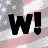 Black 'W!' text on a pixelated American flag background with visible stars and stripes, displayed in a