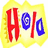 Yellow starburst shape with red and blue 'Hola' text on left, brown jar with red lid labeled 'JIF' on right, red banner below reading 'YUMMY!' in white letters.