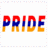 Pixelated text 'PRIDE' in red, blue, and orange horizontal bands on a white background with faint border pixels.