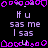 Pixelated purple and white text on black background with repeating phrases, bordered by decorative shapes.