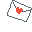 Pixel art contact sheet showing a red mailbox animation sequence with white envelopes containing red hearts, displayed on gray background.