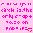 Pink pixelated text repeats 'who.says.a who.says.a who.says.a circle.is.the only.shape to.go.on FOREVER' with red heart symbols on a pink background.