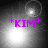 *KIM* in purple text with asterisks appears over a grayscale background; the bright light source shifts position