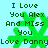 Green pixelated text and symbols on light blue background with repeated phrases "I Love You Alex And Miss You" and "Love Danny".