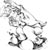 A grayscale pixelated image shows a stylized figure with outstretched arms and legs against a white background, rendered in a low-resolution, blocky style with no visible text or distinct features.