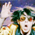 Animated character with green hair and sunglasses waves while wearing a yellow and blue outfit against a purple background.