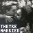 Animated sequence of grayscale cartoon figures with text overlays cycling between 'THEYRE MARRIED' and 'GET OVER IT!' in pixelated font.