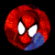 A 2x2 contact sheet of three animated frames showing a pixelated Spider-Man icon with red and blue colors, white eyes, and yellow outlines on black background.