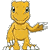 Yellow cartoon dinosaur with green eyes and white claws in multiple poses including standing, walking, crouching, and side views.