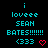 Pixelated cyan text on black background reads 'i loveee SEAN BATES!!!!!!! <333' with a red heart symbol, two identical frames show identical text and symbols.