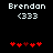 Pixelated text 'Brendan' and '(333)' above red heart symbols on black background, with two distinct heart arrangements.