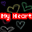Pixelated text phrases in red, yellow, green, blue, and purple over a black background with glowing heart outlines.