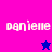 Pixelated text 'danielle' appears on four colored backgrounds with star symbols changing color between frames.