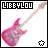 Pixelated pink electric guitar with gradient neck, black 'LIBBYLOU' text above, and a small heart symbol at bottom right.