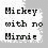 Pixelated text reads "Mickey with no Minnie" above a blue heart icon on a teal background, next to a pink pixelated shape.
