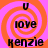 Four identical display a pink and orange spiral background with black text reading 'love' above 'kenzie' under a small 'v' symbol